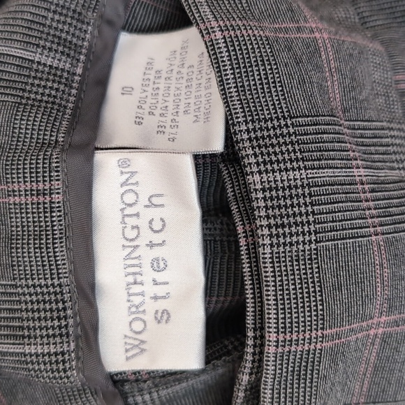 Worthington Stretch Grey Pink Plaid Straight Leg Crop Pants Size 10 - Picture 2 of 5